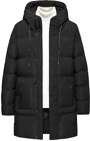 Termisk lång parkas vinterrock för män M-6XL snö vindtät vinter pufferkappa förtjockad parkas ytterkläder, Svart, XL
