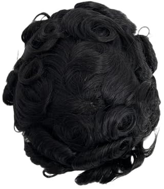 Toupet pour hommes Toupet homme prothèse capillaire masculine vague bouclée morceau de cheveux humains dentelle suisse(7x9)