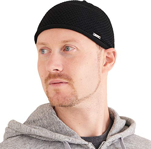 CHARM Herren Sommer Kufi Skull Cap - Baumwolle Mütze Muslim Prayer Beanie Hut Strickmütze Schwarz