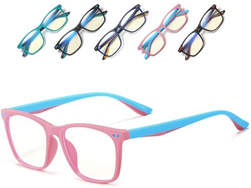Musivon Kinder Brille Ohne Stärke-Anti Blaulichtfilter Brille Kinder Blaufilter Spiel Computer Brillen für Mädchen Junge mit Gläsern 4-14 Jahre(Rosa)