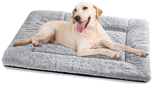 Baodan Dog Bed Large Washable, Pet Cat Beds Cushion Mattress, Soft Warm Dog Crate Bed Mat Pad for Medium Large Dogs - L 90x60 cm, Grey