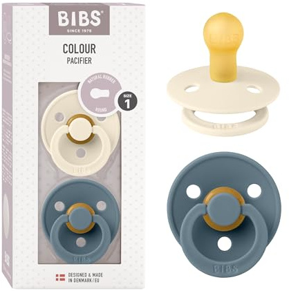 BIBS Colour Schnuller 2er-Pack, BPA-frei, Kirschform Nippel. Naturkautschuk/Latex, Hergestellt in Dänemark. 0-6 Monate (2er Pack), Ivory/Petrol