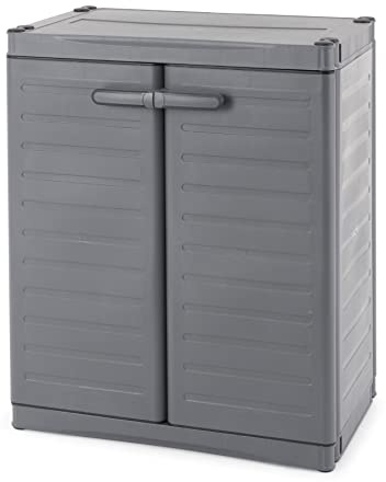 Gracious Living 2-Shelf Base Cabinet, MaxIt Lockable Utility Storage with Adjustable Shelves for Garage, Basement, Workshop, Grey - Small