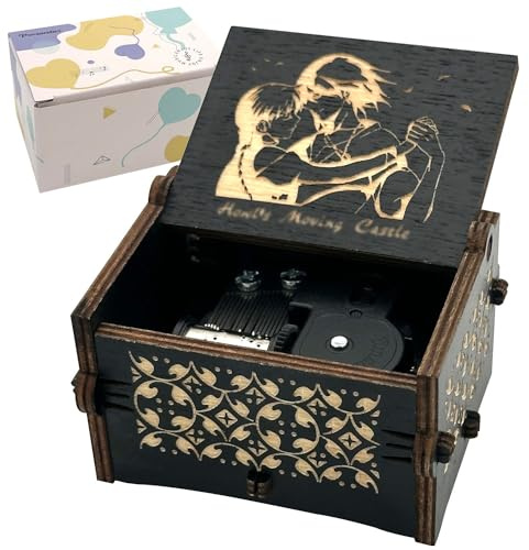 Pursuestar HowlMoving Castle-Merry Go Round of Life Wind Up Music Box, Vintage Engraved Wood Mechanism Musical Gifts for Birthday Valentine's Day Christmas Thanksgiving