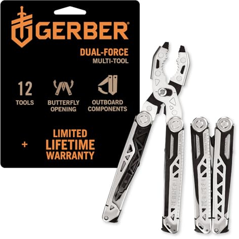 Gerber Gear Dual-Force Multitool - Heavy Duty, Center Axis Driver, Blunt Nose Pliers with Saw, Wire Cutters, Bit Storage, and More - Multi