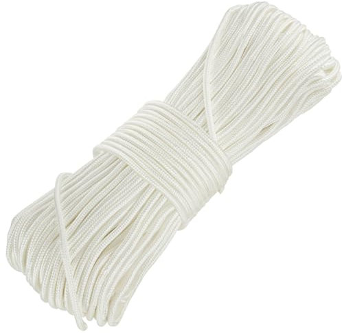 YAYODS 60M White Nylon Rope, 6MM Nylon Rope, Multi-functional Nylon Hanging String Cord, Heavy Duty String Strong Traction Tying Rope for Camping Outdoor Garden