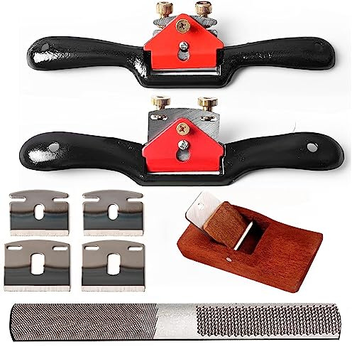 Adjustable Spokeshave Set - 2pcs Spokeshave, 6pcs Metal Blade, Portable Woodworking Planes and 4-Way Wood Rasp File, Perfect for Wood Craft and Woodworking