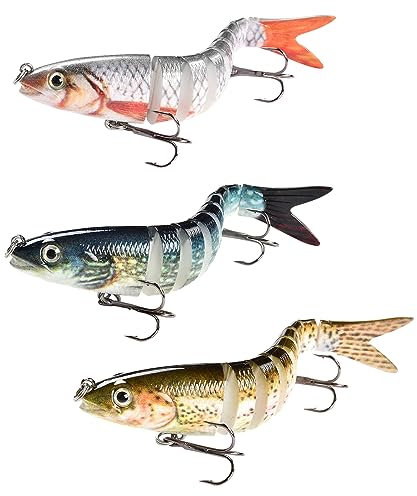 RZMZBY 3 Stück Kunstköder köder Set,Angelköder Kunstköder Fische 10cm/3.93in, 3D Lifelike Multi Gelenkartigen Wobbler köder Gummifische für Geschenk für Männe