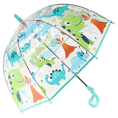 Chesoon Kids Clear Umbrella for Little Boys with an Easy Grip Handle Windproof Dome Bubble Canopy Cute Dinosaurs Figures Ages 3-8,Blue