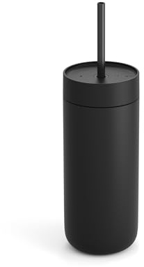 Fellow Carter Cold Travel Eiskaffeebecher aus Edelstahl, vakuumisolierter Eiskaffeebecher mit auslaufsicherem Deckel und Strohhalm, mattschwarz, 590 ml