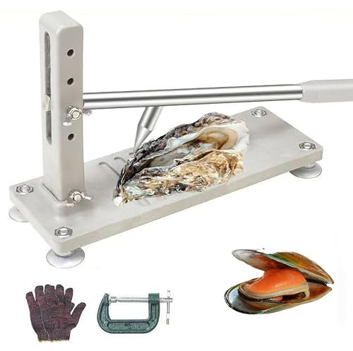QUTBAG Manual Oyster Shucking Machine, Adjustable Stainless Steel Oyster Shucker Tool with Glove and Securing Clip, Shell Opener Machine for Seafood Market Restaurant
