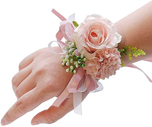 TONZN Corsage de Poignet boutonnière de Mariage Fleur de Poignet de Mariage Bracelet décoratif Bracelet de Demoiselle d'honneur Rideau Bande Clip Bouquet 1104 (Couleur: A) (D)