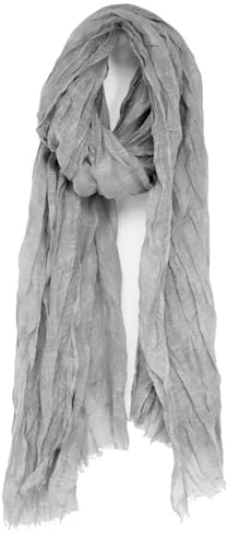 Van Der Rich ® - Echarpe Froissé Foulard Doux Mélange Coton et Lin - Femme (Gris Clair, TU)