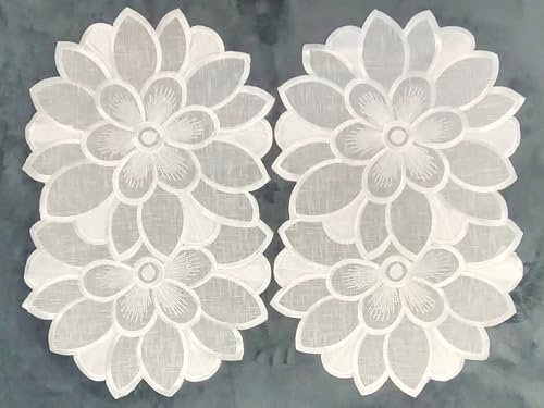 Aude Home Decke Deckchen Platzdecke Bestickt 30x45 cm oval, 2er Packung Organz Schneeweiß für kommode (30x45 oval)