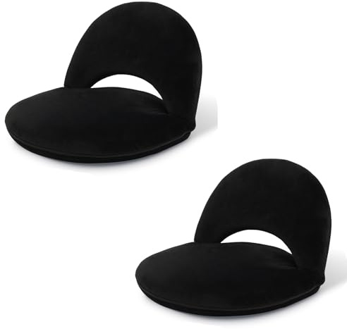 KLASIKA Adjustable Floor Chair with Back Support Foldable Meditation Chair Portable Stadium Seats Recreation Bleacher Seat Versatile Beach Video-Gaming Reading,Black 2Packs