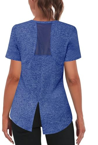 Gyabnw Women's Gym T-Shirts Short Sleeve Crew Neck Back Mesh Design Quick Dry Workout Tops for Yoga, Running, and Training
