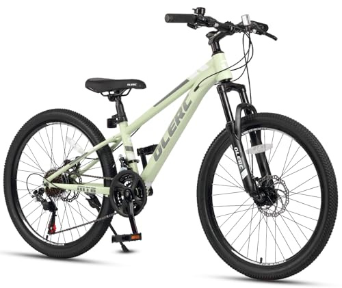 Glerc Skyline Kids Mountain Bike for boys/girls, 24 inch kids bike for 10 11 12 13 14 15 16 17 18 years teenagers, 21 speed bike with front suspension & disc brakes & sturdy frame, Green