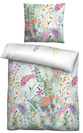 biberna Bettwäsche Seersucker 0025005 SOMMERWIESE 1x 135x200 cm + 1x 80x80 cm, Aqua