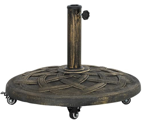 Outsunny Pied de parasol en béton avec roulette, support de parasol rond, poids de parasol, support pour parasol de 34/38/48 mm de diamètre, pour balcon, terrasse, jardin, bronze