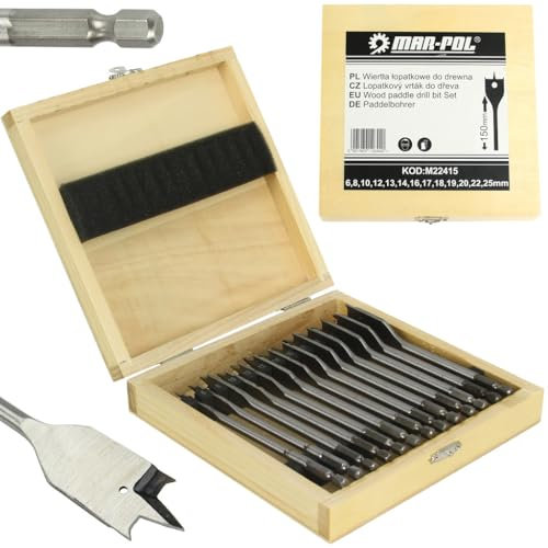 Jeu de forets plats pour bois | 13 pièces | Ø6-25 mm | Embout hexagonal | pour Perceuse | avec Mallette