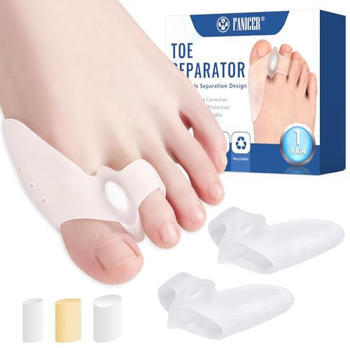 1 paire Gros Orteils Silicone séparateurs d'orteils plus 3 bouchons, Séparateurs d'Orteils en Silicone Transparent, Correcteur Hallux Valgus, Redresser les Orteils, Unisexe Hommes & Femmes