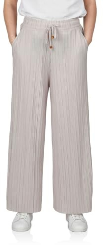 DENIMFY Palazzo Pantalon d'été 3/4 DFBrenda pour femme - Taille haute - Jambe large - Pantalon d'été en tissu - Longueur cheville - Taille élastique - Poches - Couleur unie - Noir - Vert - Beige