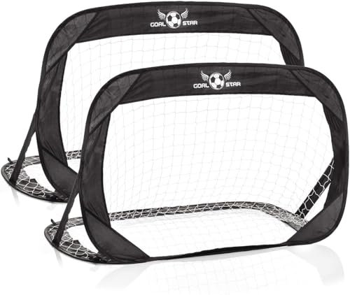 Goal Star Pop-Up Fußball Tor Torwand 120x80x80cm; Selbstaufbauendes Automatik Fussball-Tor klappbar mit Tragetasche (2X Schwarz)