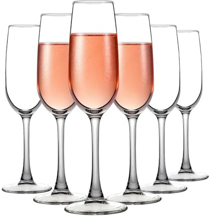 TOLASTO Champagne Flutes Set of 6, 200ml Champagne Glasses, Lead-Free Prosecco Glasses, Tall Sparkling Wine Glasses, Dishwasher Safe Toasting Flutes for Wedding, Party, Birthday and Anniversary