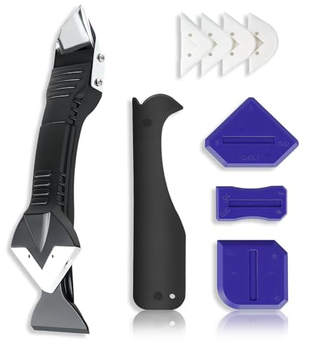 MORROWIND Silicone Caulking Tool Kit, 3 in 1 Caulk Remover, Grout Removal Scraper and Sealant Finishing Tool, Glass Glue Angle Scraper for Floor Window Sink Joints Bathroom Kitchen (Black)