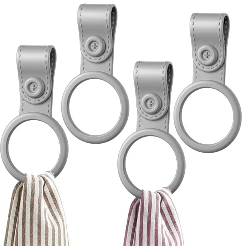 MBAIYO 4 Pack Silicone Kitchen Towel Holder, Adjustable Non-Slip Towel Clips for Oven Handle, Cabinet, Stove & Bathroom Rods Heat Resistant Dish Cloth Towels Clips Holder for Kitchen (Grey)