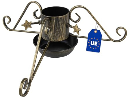 Alma Christbaumständer Weihnachtsbaum Ständer - 60x60x20 cm - Weihnachtsbaumständer mit Wassertank - 180 kg Belastbar - Gold Patina