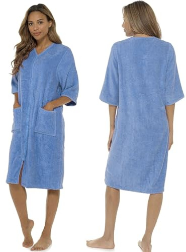 Ladies 100% Cotton Terry Towelling Zip-Through Robe – Lightweight Bathrobe/Dressing Gown – Spa Quality, Soft & Absorbent – Pink, Lilac, Mint – Sizes 8/10 to 20/22