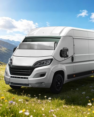 OlaVeg Cubierta de Parabrisas Ducato Cubierta Termica Ducato Funda Parabrisas Autocaravana con Cremalleras Protección UV Hielo para X250/290 P-eugeot Boxer C-itroen Relay