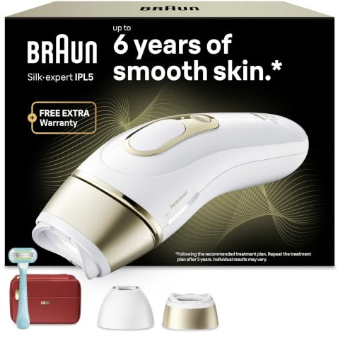Braun Smart IPL Silk·expert Pro 5, Laserhårborttagning Hemma, Permanent Hårreduktion, Med Fodral, Gillette Venus Rakhyvel, 2 huvuden, PL5221