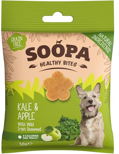 Soopa Kale & Apple Healthy Bites, Vegan Dog Training Treats, 50 g, 1-Pack | Human-Grade, Grain-Free, Natural Dog Treats for Small Dogs, Medium, Large, Puppy, Low Calorie, Superfood Ingredients, Vegan