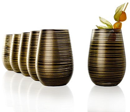 Verres Twister 6 Pièces 465ml – Verres en Cristal Sans Plomb Noir-Or – Pour Eau Jus et Cocktails – Résistants aux Chocs et Lavables au Lave-Vaisselle – Design Moderne Fabriqué en Allemagne