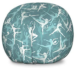 Ambesonne Classic Storage Toy Bag Chair, Dancing Silhouette of Ballerinas Woman Body Performing Dancers Modern Art Deco, Stuffed Animal Organizer Washable Bag, Large Size, Teal Seafoam