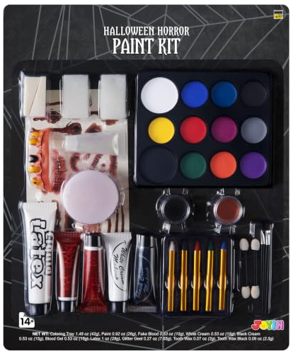 JOYIN 36 Pcs Halloween Face Paint Kit Makeup Set for Body Painting Party Cosplay Special Effects, All-in-1 Face Paint Palette Crayons Brushes Tooth Wax