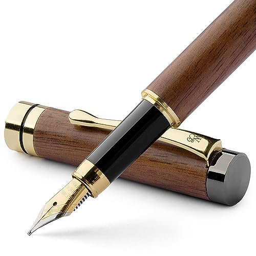 Wordsworth & Black Fountain Pen Set, Luxury Bamboo Wood - Medium Nib, Gift Case; Includes 6 Ink Cartridges, Ink Refill Converter -Journaling, Calligraphy; Drawing, Smooth Writing [Brown Wood]