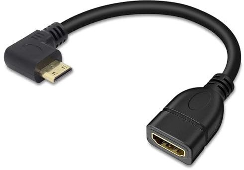Herfair Mini HDMI to HDMI Adapter Cable - Mini-HDMI Male to Standard HDMI Female Converter - 1080P Full HD Angled Adapter for Laptop, Camcorder, Camera, Graphics Card, HDTV, Projector, Tablet