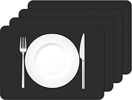 MORROLS Tischsets Abwaschbar, Tischset Leder 4er Set Lederoptik Kunstleder Wasserdicht Platzset für Zuhause Restaurant Speisetisch, 42x30cm, Schwarz