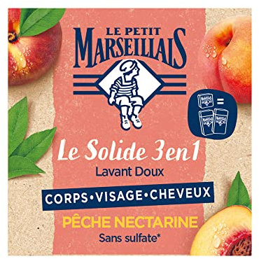 Le Petit Marseillais, Il Solido 3 in 1 Lavant Dolce Pesca Nettarine - Sapone solido per corpo, viso e capelli - Sapone senza solfato equivalente a 2 flaconi di gel doccia
