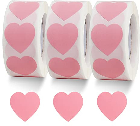 Vuzvuv 1500 Labels Pink Heart Stickers 1 inch Heart Coding Shape Paper Labels for Wedding Anniversaries Invitation Envelopes Cute Decals for Water Bottle Packaging