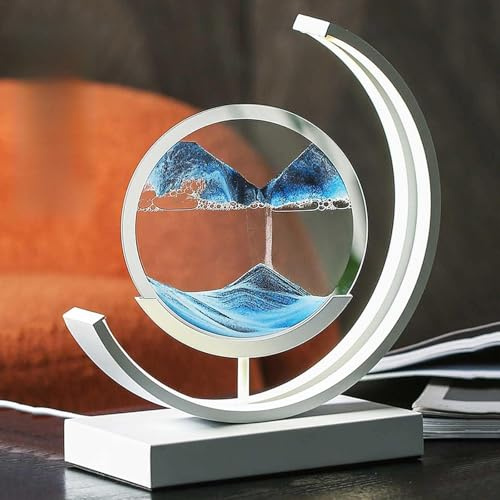 BVJKHQ Luce notturna, Moving Sand Art Picture Round Frame Sandscapes, decorazioni da parete Sculture da parete, rotazione a 360 ° per casa, camera da letto, bagno, cucina, giardino