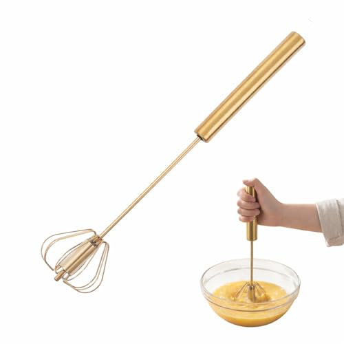 Premier Housewares Press and Spin Stainless Steel Hand Whisk with Easy Grip Handle, Light Gold, 30 cm