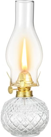 DNRVK Chamber Oil Lamps for Indoor Use Vintage Glass Kerosene Lamp Lantern Classic Clear Oil Lamp Hurricane Lamp for Home Lighting Tabletop Decor 11 Inch