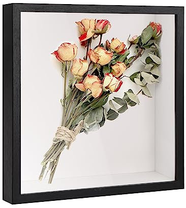 heavenlife 3D Shadow Box, Deep Picture Frame Display Box for Wall and Tabletop, Wooden Deep Box Frame for Medal Flower Memorabilia Tickets Crafts (Black 22x22cm)