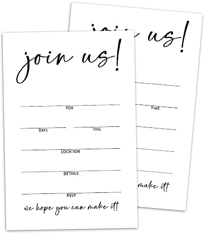 Set of 25 All Occasion Minimalist Invitations with Envelopes- Join us Invitations, Modern Invites for Bridal Shower Wedding Engagement Birthday Retirement Grad Fill in Style Invites Cards -005