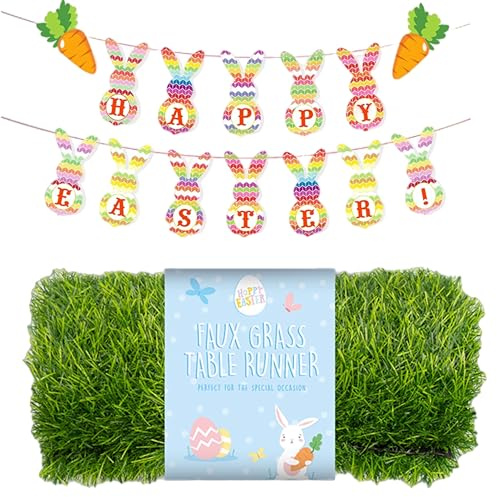 eBoutik - Realistic Spring Artificial Grass Table Runner – Faux Turf Table Decoration for Wedding, Easter, Garden Party & Birthday – Reusable Synthetic Grass Tablecloth Décor