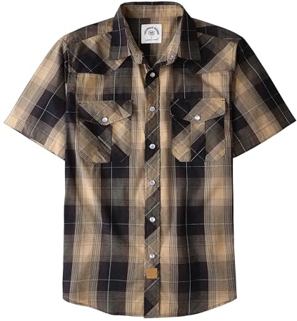 Dubinik® Camicia Uomo Maniche Corte a Quadri Western con Bottoni Automatici Stile Cowboy Marrone Kaki L
